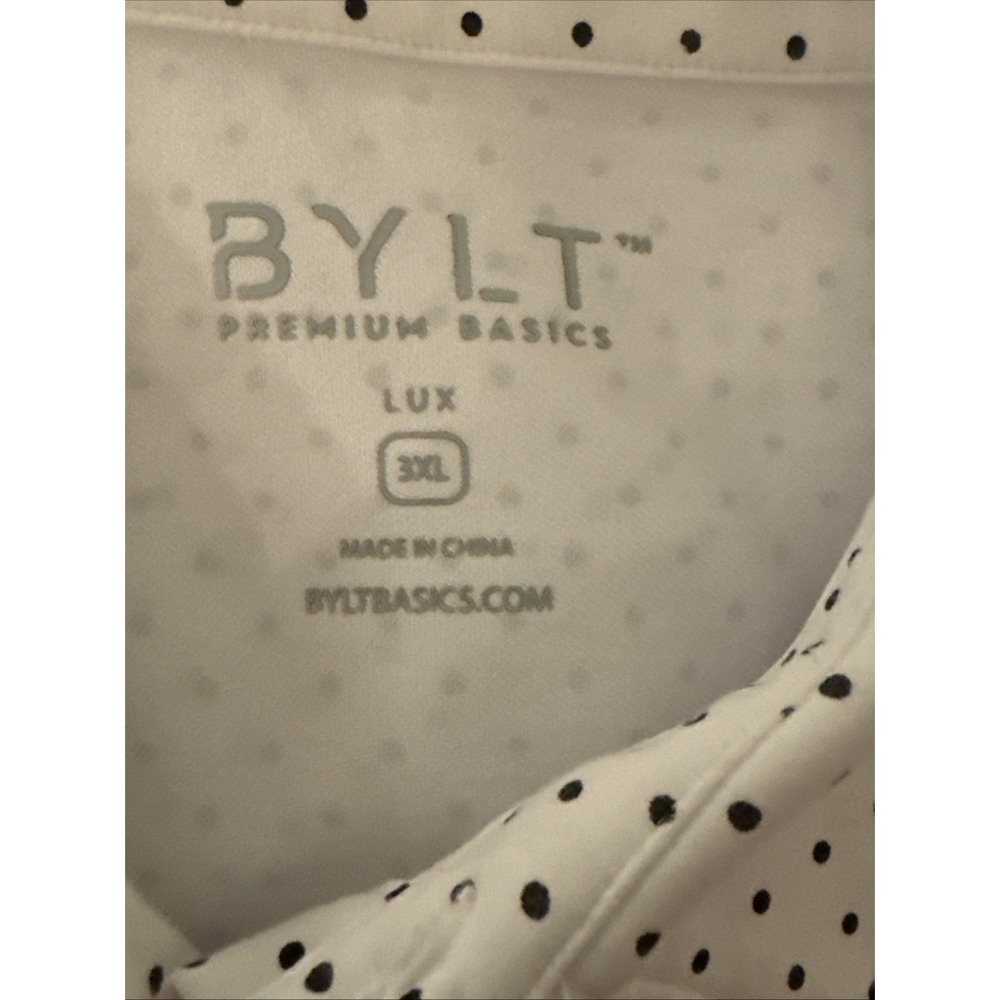 BYLT LUX Premium Basics Polo Shirt Men's 3XL White/Black Polka Dot Short Sleeve - Picture 6 of 8